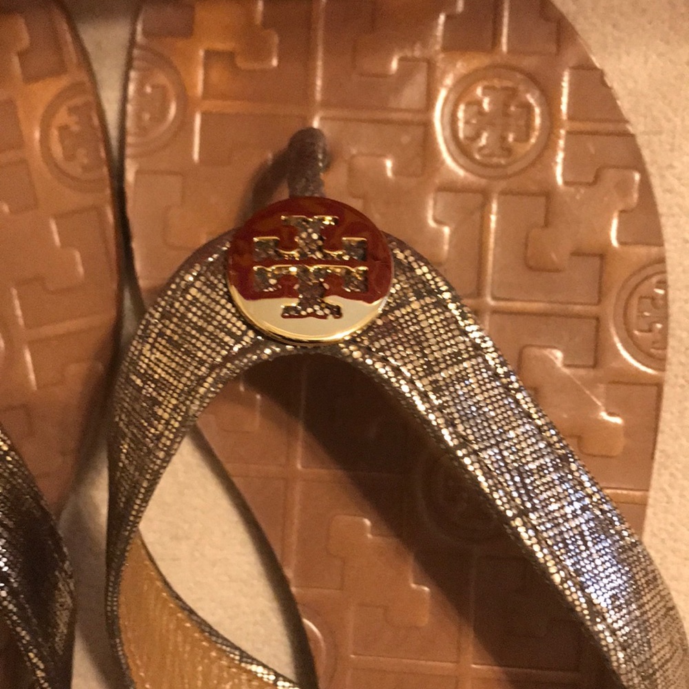 Tory Burch Thora Lurex Suede gold sandals Size 7 - Picture 7 of 8